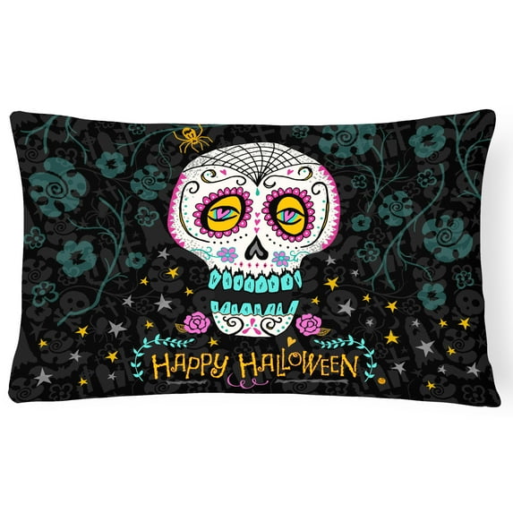 Carolines Treasures VHA3035PW1216 Happy Halloween Day of the Dead Canvas Fabric Decorative Pillow 12H x16W multicolor