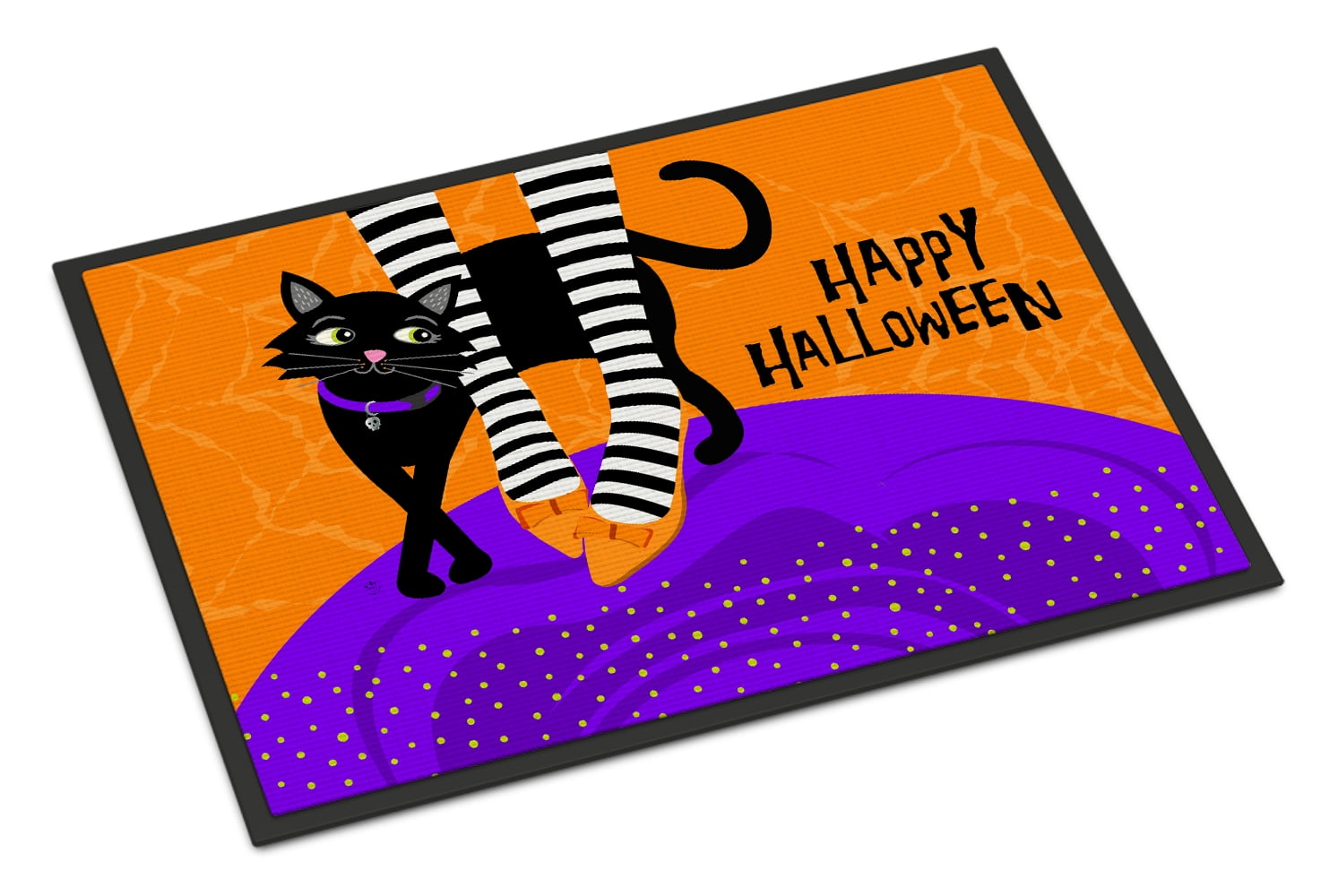 Halloween Witches Feet Black Cat Rubber Outdoor Mat 18x27
