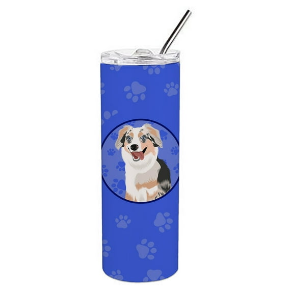 Carolines Treasures WDK1005TBL20 Australian Shepherd Blue Merle Puppy Design1 Stainless Steel 20 oz Skinny Tumbler Blue