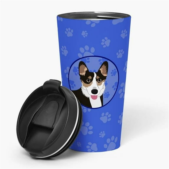 Carolines Treasures WDK1134TBL215 7.25 x 3.5 in. Unisex Pembroke Welsh Corgi Tricolor Black-Headed No.2 Stainless Steel 16 oz Tumbler, Blue