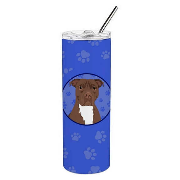 Carolines Treasures WDK1148TBL20 Pit Bull Chocolate  Stainless Steel 20 oz Skinny Tumbler Blue 20 oz multicolor