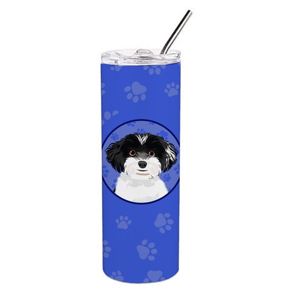 Carolines Treasures WDK1202TBL20 Shih-Tzu Black and White Design4  Stainless Steel 20 oz Skinny Tumbler Blue 20 oz