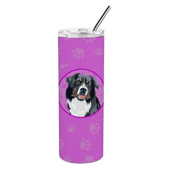 Carolines Treasures WDK1227TBL20 Australian Shepherd Black Tricolor Design1  Stainless Steel 20 oz Skinny Tumbler Pink