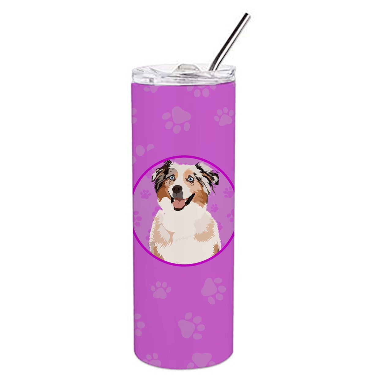 Carolines Treasures WDK1235TBL20 Australian Shepherd Red Merle Tricolor Design2 Stainless Steel 20 oz Skinny Tumbler