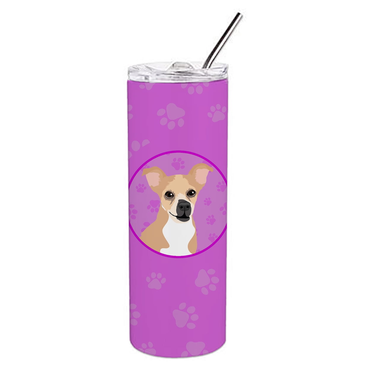 Chihuahua Gold and White Stainless Steel 20 oz Skinny Tumbler 3 in x 8.25 in