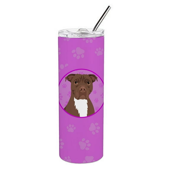 Carolines Treasures WDK1374TBL20 Pit Bull Chocolate Stainless Steel 20 oz Skinny Tumbler Pink 20 oz multicolor