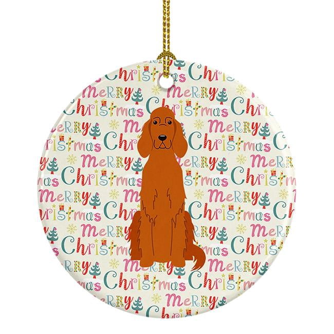 Merry Christmas Irish Setter Ceramic Ornament 2.8 in x 2.8 in