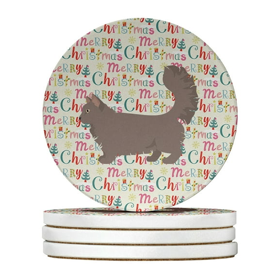 Carolines Treasures WDK2641RCS4 4 x 4 in. Unisex Skookum No.2 Cat Christmas Large Sandstone Coasters - Pack of 4