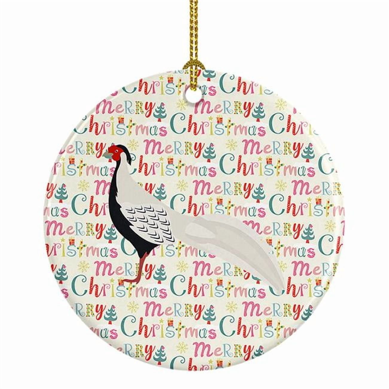 Silver Pheasant Christmas Ceramic Ornament 2.8 in x 2.8 in