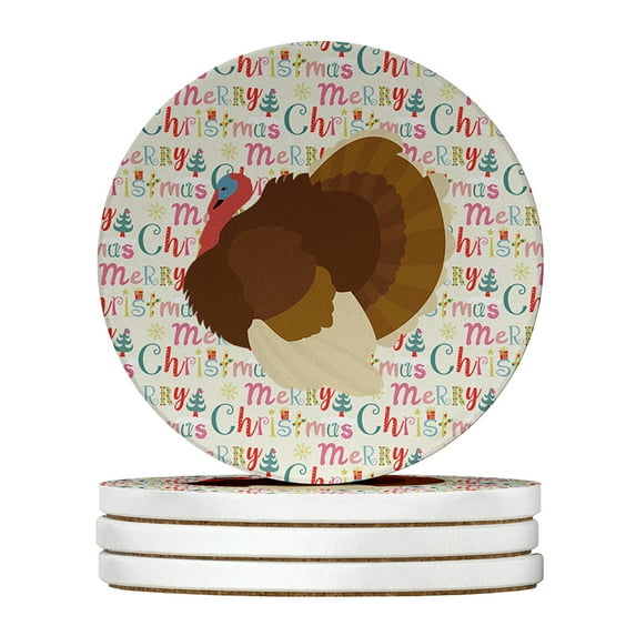 Carolines Treasures WDK2835RCS4 4 x 4 in. Unisex French Turkey Dindon Christmas Large Sandstone Coasters - Pack of 4