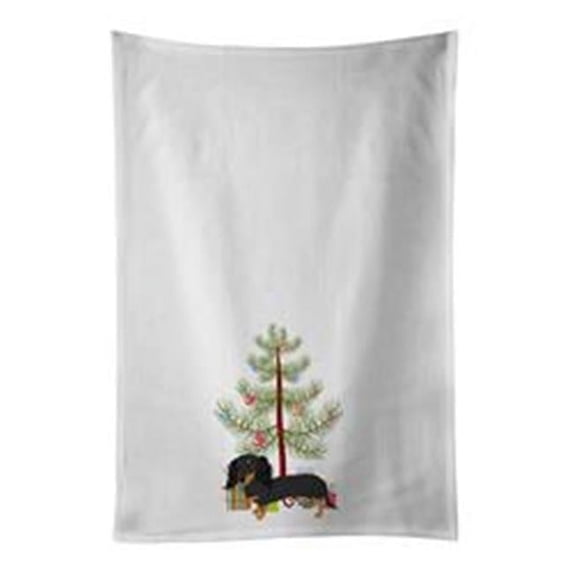 Carolines Treasures WDK2987WTKT 28 x 19 in. Unisex Dachshund Black & Tan No.2 Christmas White Dish Towels Kitchen Towel - Set of 2