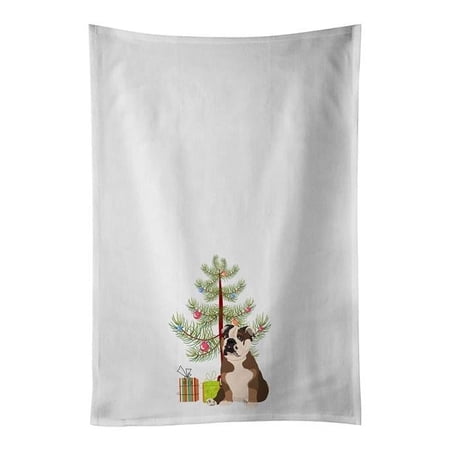 Carolines Treasures WDK3039WTKT 28 x 19 in. Unisex English Bulldog Chocolate Tan Christmas White Dish Towels Kitchen Towel - Set of 2