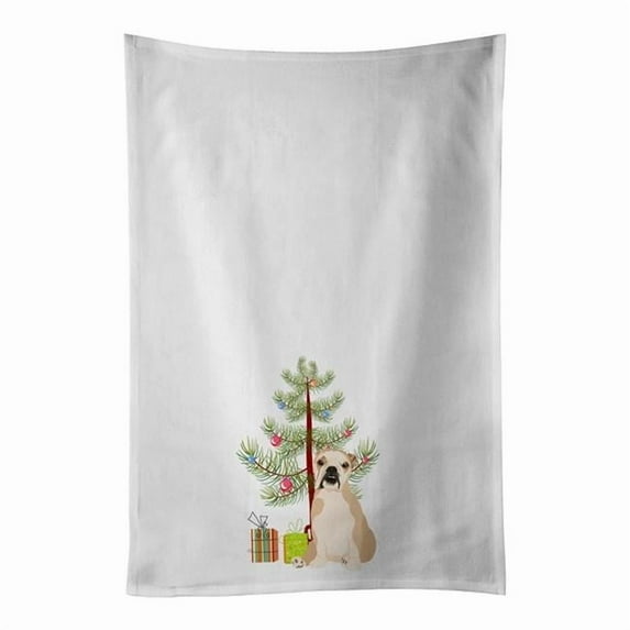 Carolines Treasures WDK3041WTKT 28 x 19 in. Unisex English Bulldog Fawn Puppy Christmas White Dish Towels Kitchen Towel - Set of 2