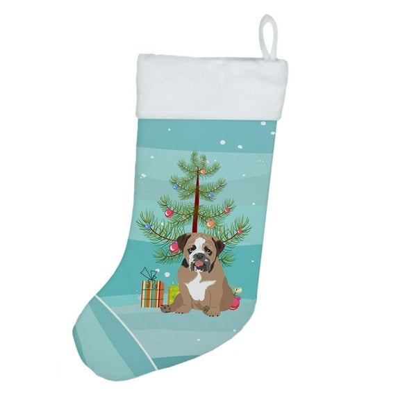 English Bulldog Tricolor #4 Christmas Christmas Stocking 13.5 in x 18 in