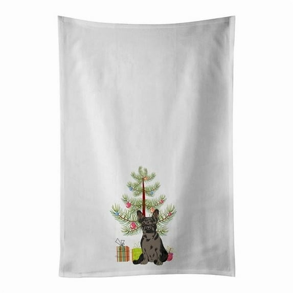 Carolines Treasures WDK3050WTKT 28 x 19 in. Unisex French Bulldog Chocolate Christmas White Dish Towels Kitchen Towel - Set of 2