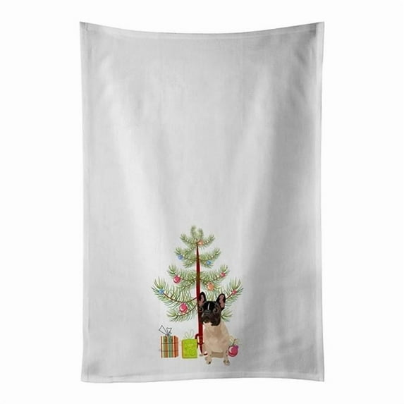 Carolines Treasures WDK3054WTKT 28 x 19 in. Unisex French Bulldog Fawn No.3 Christmas White Dish Towels Kitchen Towel - Set of 2