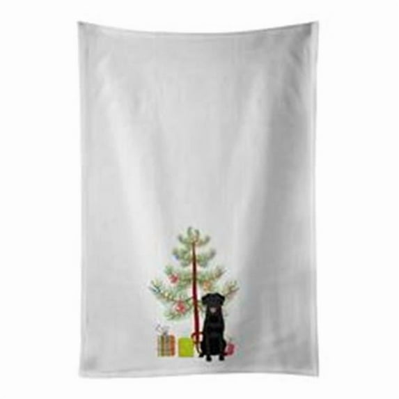 Carolines Treasures WDK3081WTKT 28 x 19 in. Unisex Labrador Retriever Black No.1 Christmas White Dish Towels Kitchen Towel - Set of 2