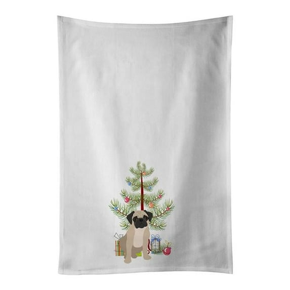 Carolines Treasures WDK3136WTKT 28 x 19 in. Unisex Pug Fawn No.3 Christmas White Dish Towels Kitchen Towel - Set of 2