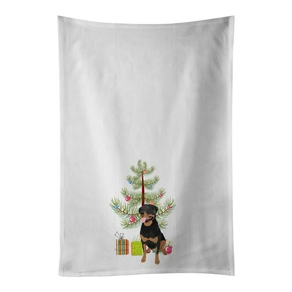 Carolines Treasures WDK3141WTKT 28 x 19 in. Unisex Rottweiler Black & Tan No.1 Christmas White Dish Towels Kitchen Towel - Set of 2