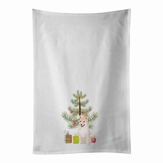 Carolines Treasures WDK3160WTKT 28 x 19 in. Unisex Shiba Inu Cream No.2 Christmas White Dish Towels Kitchen Towel - Set of 2