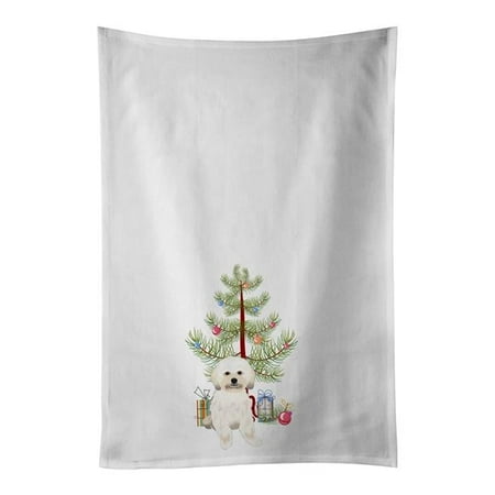 Carolines Treasures WDK3173WTKT 28 x 19 in. Unisex Shih-Tzu Gold No.5 Christmas White Dish Towels Kitchen Towel - Set of 2