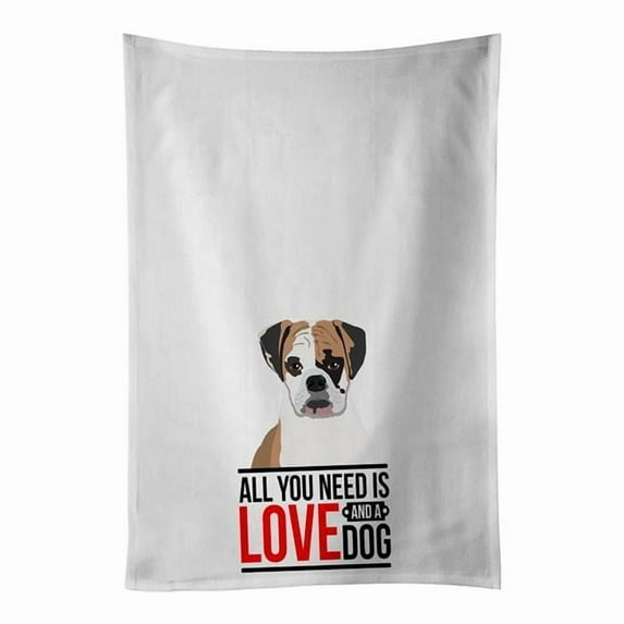 Carolines Treasures WDK3666WTKT 28 x 19 in. Unisex English Bulldog Tricolor No.2 White Dish Towels Kitchen Towel - Set of 2