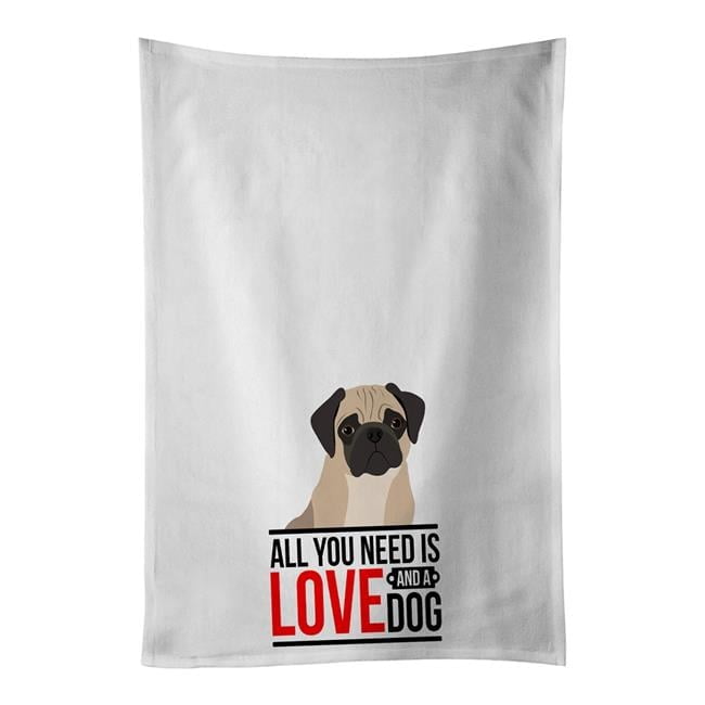 Carolines Treasures WDK3758WTKT 28 x 19 in. Unisex Pug Fawn No.3 White Dish Towels Kitchen Towel - Set of 2