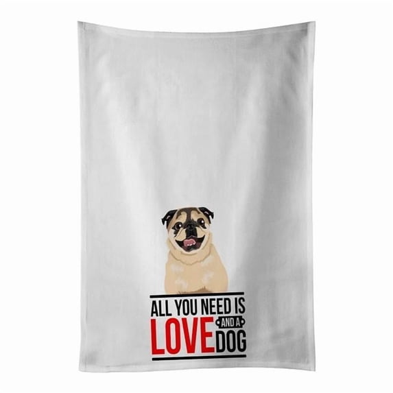 Carolines Treasures WDK3760WTKT 28 x 19 in. Unisex Pug Fawn No.5 White Dish Towels Kitchen Towel - Set of 2