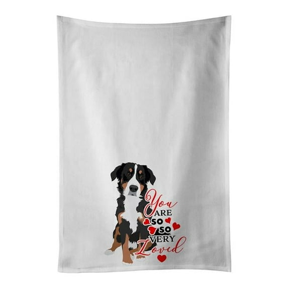 Carolines Treasures WDK3841WTKT 28 x 19 in. Unisex Bernese Mountain Dog Puppy No.2 So Loved White Dish Towels Kitchen Towel - Set of 2