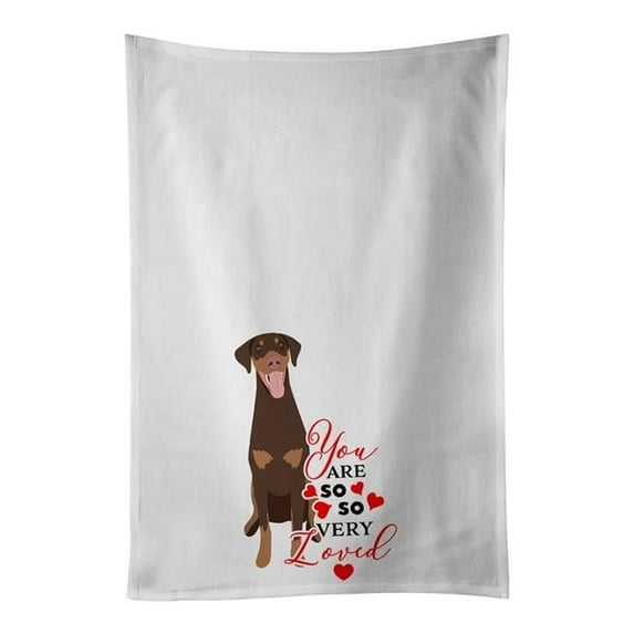 Carolines Treasures WDK3869WTKT 28 x 19 in. Unisex Doberman Pinscher Red & Rust Natural Ears No.1 So Loved White Dish Towels Kitchen Towel - Set of 2