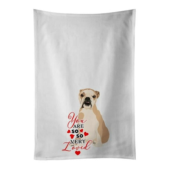Carolines Treasures WDK3910WTKT 28 x 19 in. Unisex English Bulldog Fawn Puppy So Loved White Dish Towels Kitchen Towel - Set of 2