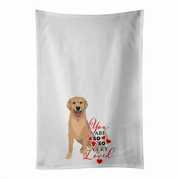 Golden Retriever Fawn #3 so Loved White Kitchen Towel Set of 2 19 in x 28 in