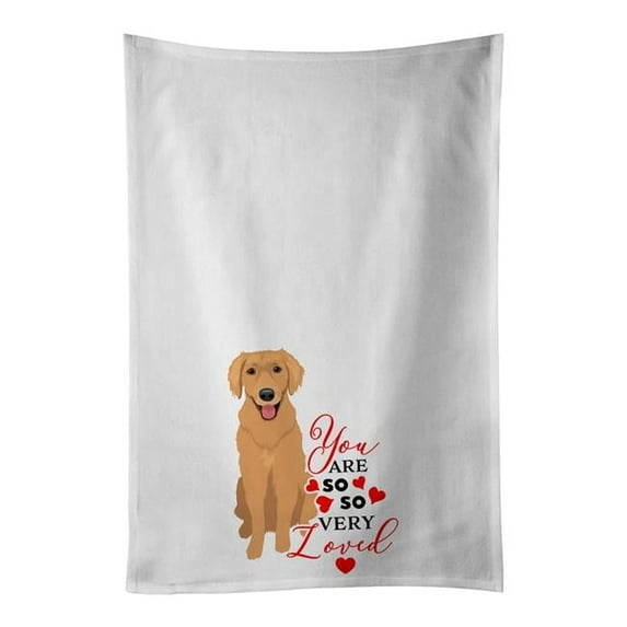 Carolines Treasures WDK3938WTKT 28 x 19 in. Unisex Golden Retriever Gold No.2 So Loved White Dish Towels Kitchen Towel - Set of 2