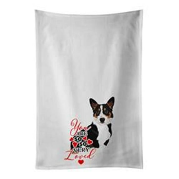 Pembroke Welsh Corgi Tricolor Black-Headed #1 so Loved White Kitchen Towel Set of 2 19 in x 28 in