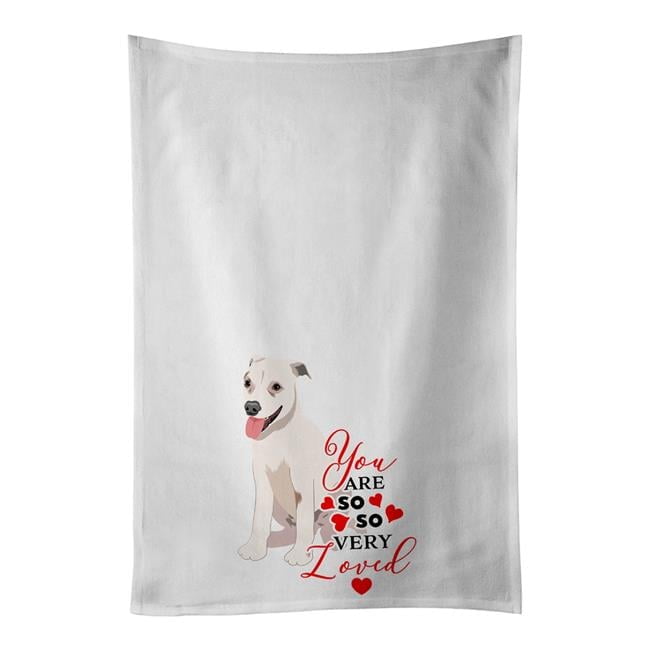 Carolines Treasures WDK3984WTKT 28 x 19 in. Unisex Pit Bull Puppy So Loved White Dish Towels Kitchen Towel - Set of 2