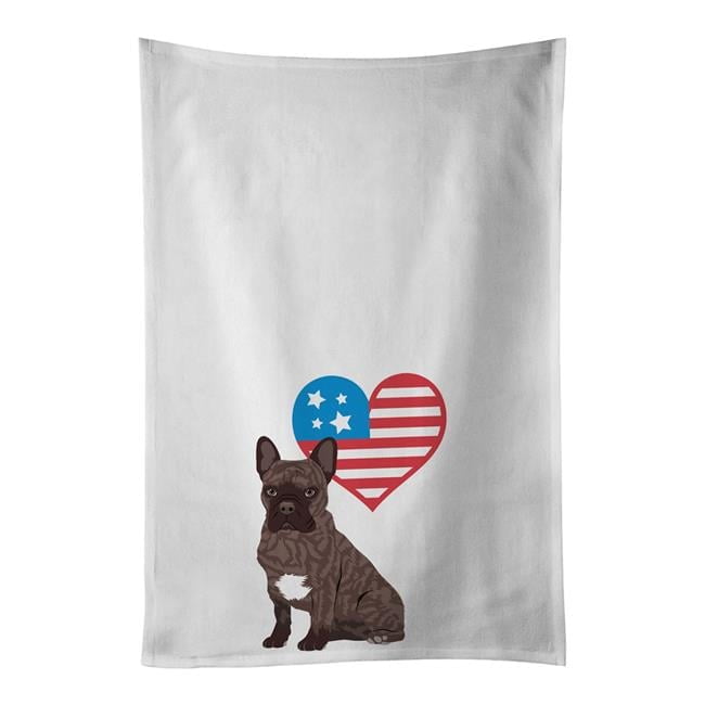 Carolines Treasures WDK4164WTKT 28 x 19 in. Unisex French Bulldog Brindle No.1 Patriotic White Dish Towels Kitchen Towel - Set of 2