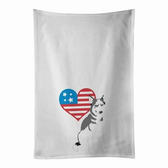 Carolines Treasures WDK4191WTKT 28 x 19 in. Unisex Siberian Husky Silver & White No.2 Patriotic White Dish Towels Kitchen Towel - Set of 2