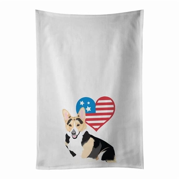Carolines Treasures WDK4212WTKT 28 x 19 in. Unisex Pembroke Welsh Corgi Tricolor Red-Headed Patriotic White Dish Towels Kitchen Towel - Set of 2