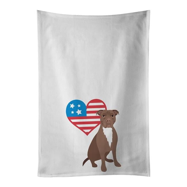 Carolines Treasures WDK4226WTKT 28 x 19 in. Unisex Pit Bull Chocolate Patriotic White Dish Towels Kitchen Towel - Set of 2