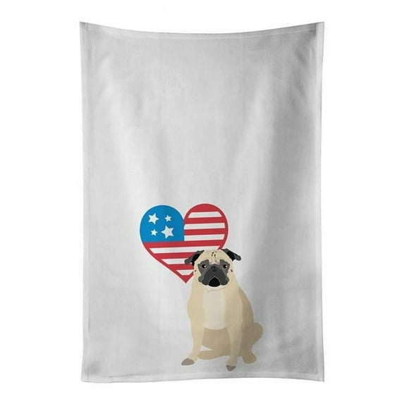 Carolines Treasures WDK4250WTKT 28 x 19 in. Unisex Pug Fawn No.1 Patriotic White Dish Towels Kitchen Towel - Set of 2