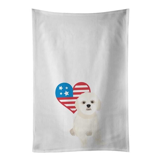 Carolines Treasures WDK4287WTKT 28 x 19 in. Unisex Shih-Tzu Gold No.3 Patriotic White Dish Towels Kitchen Towel - Set of 2