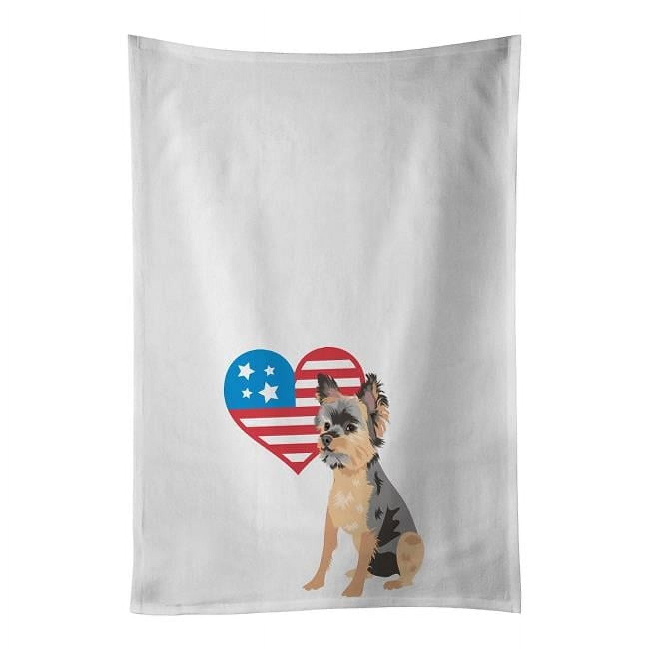 Carolines Treasures WDK4299WTKT 28 x 19 in. Unisex Yorkie Black & Gold No.2 Patriotic White Dish Towels Kitchen Towel - Set of 2