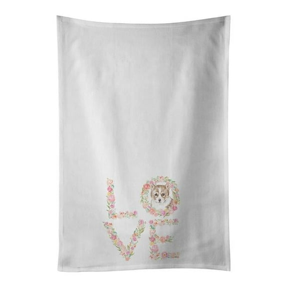 Carolines Treasures WDK4375WTKT 28 x 19 in. Unisex Corgi No.3 Love White Dish Towels Kitchen Towel - Set of 2