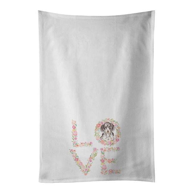 Carolines Treasures WDK4388WTKT 28 x 19 in. Unisex Dachshund No.4 Love White Dish Towels Kitchen Towel - Set of 2
