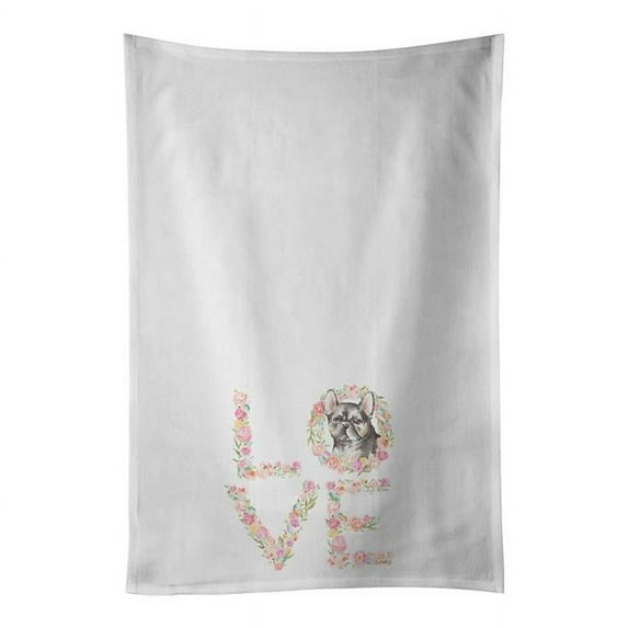 Carolines Treasures WDK4428WTKT 28 x 19 in. Unisex French Bulldog No.6 Love White Dish Towels Kitchen Towel - Set of 2