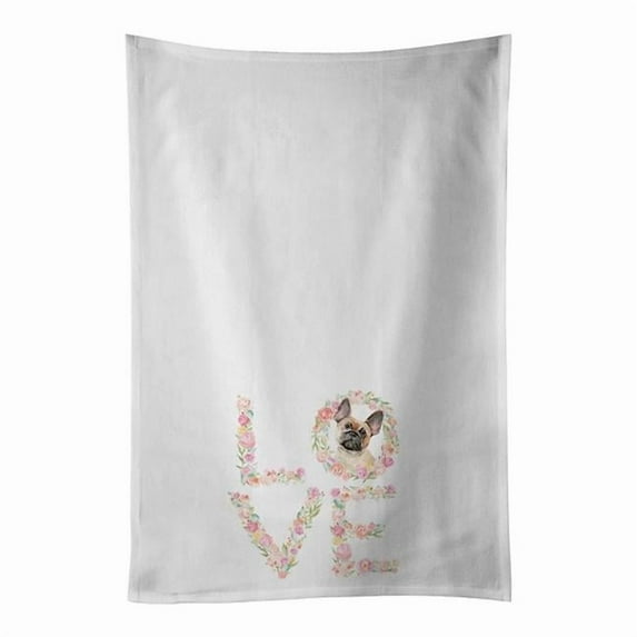 Carolines Treasures WDK4581WTKT 28 x 19 in. Unisex Fawn French Bulldog Love White Dish Towels Kitchen Towel - Set of 2