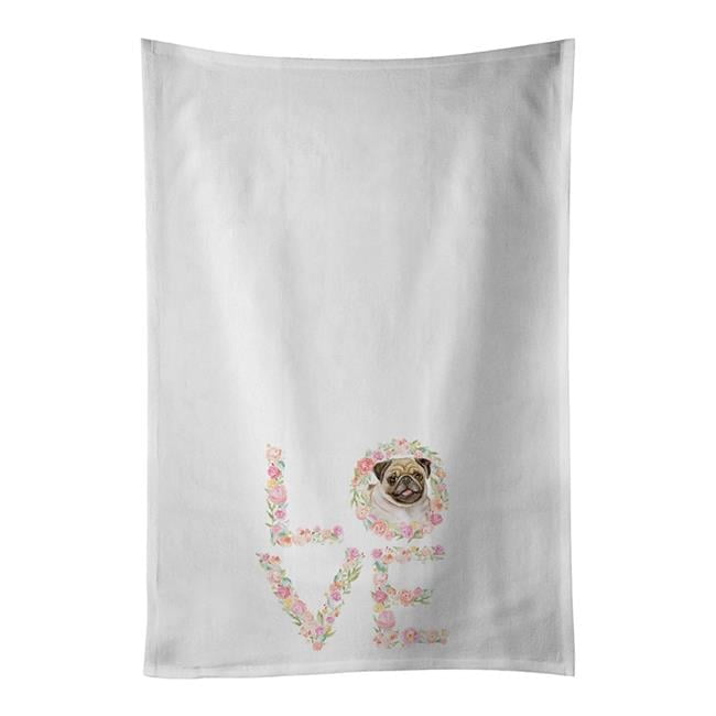 Carolines Treasures WDK4608WTKT 28 x 19 in. Unisex Pug Love White Dish Towels Kitchen Towel - Set of 2