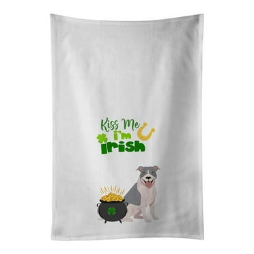 Carolines Treasures WDK4734WTKT 28 x 19 in. Blue & White Pit Bull Terrier Saint Patricks Day White Kitchen Towel Dish Towels - Set of 2