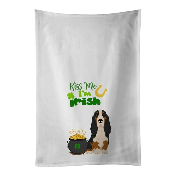 Carolines Treasures WDK4742WTKT Black Tricolor Basset Hound St. Patricks Day White Kitchen Towel Set of 2 Dish Towels 19