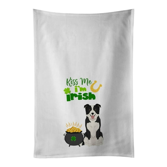 Carolines Treasures WDK4747WTKT Black and White Border Collie St. Patricks Day White Kitchen Towel Set of 2 Dish Towels